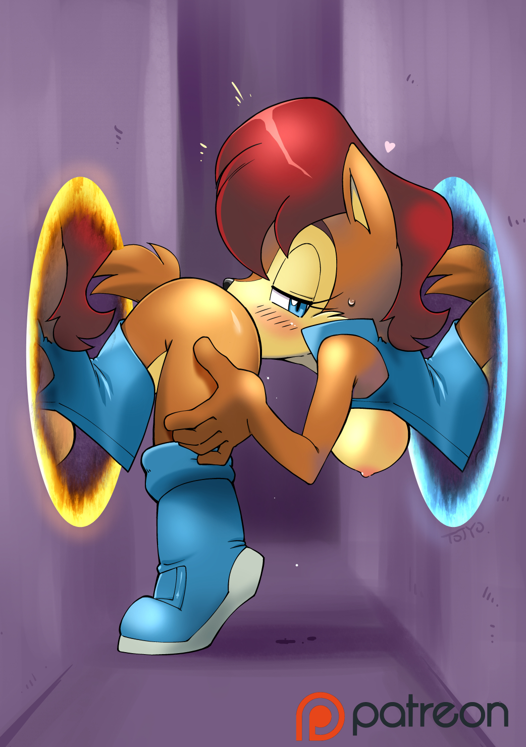 1girls, 2d, archie comics, autocunnilingus, blue eyes, blue portal, boots, breasts, brown fur, chipmunk, clothed, clothing, crossover, cunnilingus, eyelashes, female, female only, footwear, furry, gloves, half-closed eyes, handwear, heart, hi res, masturbation, mostly nude, nipples, oral, orange portal, portal, portal (object), portal (series), portal autocunnilingus, red hair, rodent, sally acorn, sega, sex, shoes, socks, solo, sonic (series), sonic the hedgehog (archie), sonic the hedgehog (comics), sonic the hedgehog (series), squirrel, tail, thinking with portals, tojyo