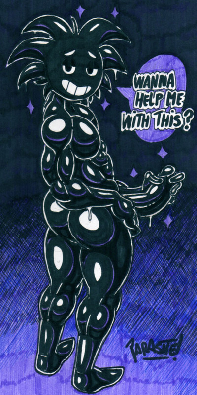 anthro ass big_muscles black_body black_fur black_hair bodily_fluids fur genitals hair holding_penis huge_muscles humanoid hyper hyper_muscles inviting_viewer looking_at_viewer male mammal mr._trance mr_tr mr_trance muscular muscular_anthro muscular_male parasitedeath penis solo speech_bubble sweat toony unknown_species