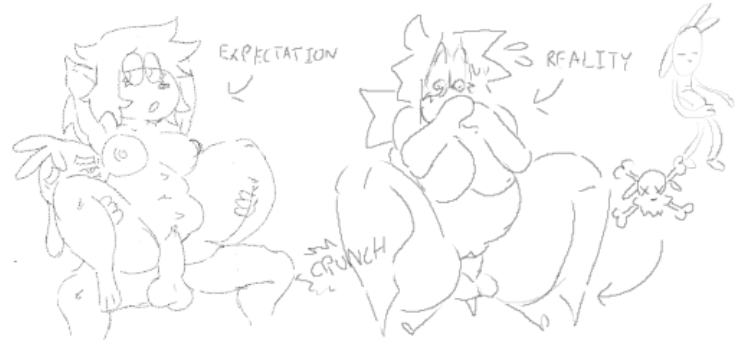 1boy1girl anthro anthro_on_anthro anthro_only anthro_penetrated anthro_penetrating anthro_penetrating_anthro big_ass big_breasts big_butt chubby chubby_female cowgirl_position crunch crushed crushed_by_ass crushing deveneleven edna_(scared_bum) expectation_vs_reality female female_penetrated ghastlybum larger_female male male/female male_penetrating male_penetrating_female naked naked_female naked_male nude nude_female nude_male scared_bum sex size_difference smaller_male tail