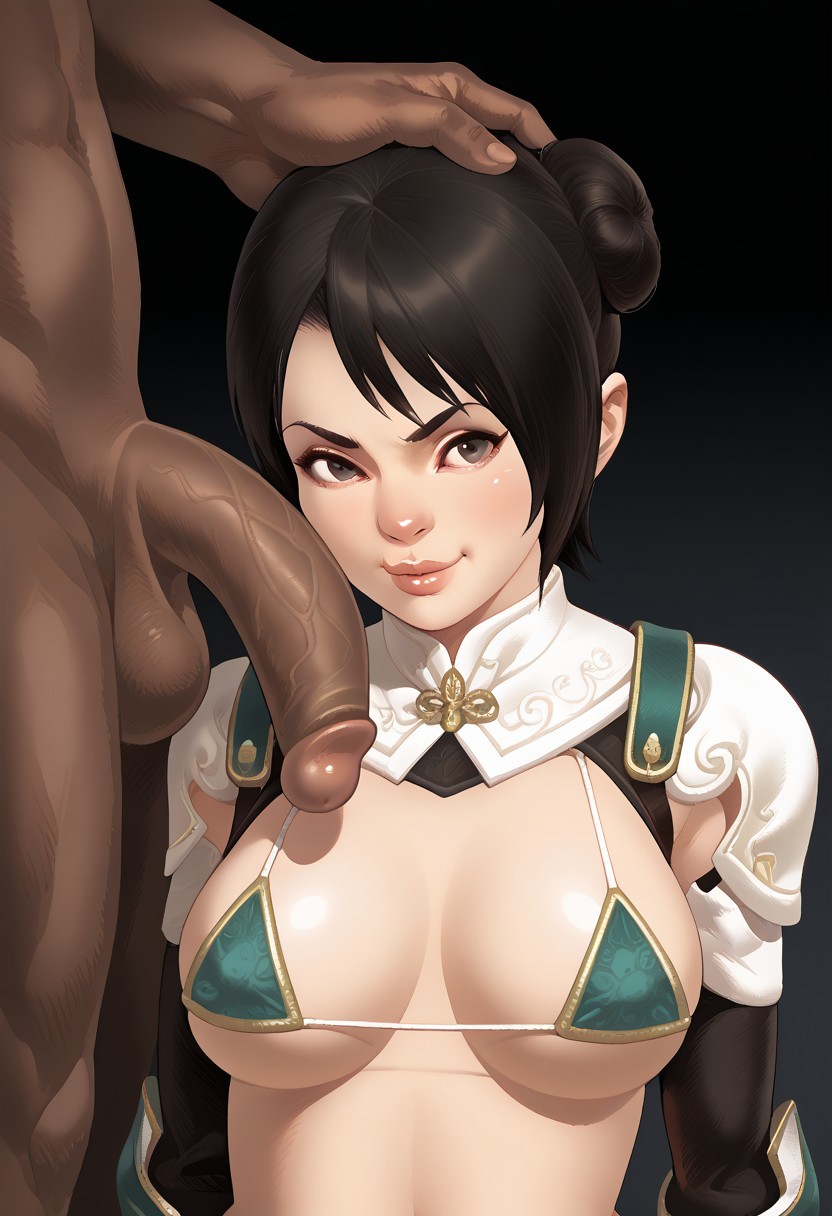 ai_generated bikini black_skin blacked cfnm challenge_accepted chinese_clothes clothed clothed_female clothed_female_nude_male dark-skinned_male dark_skin dynasty_warriors frown huge_cock koei_tecmo lips maou_alba medium_breasts micro_bikini muscular_male navel nervous nervous_expression partial_male pout romance_of_the_three_kingdoms seelenwanderer_(artist) shorts small_breasts smile smirk surprised xing_cai