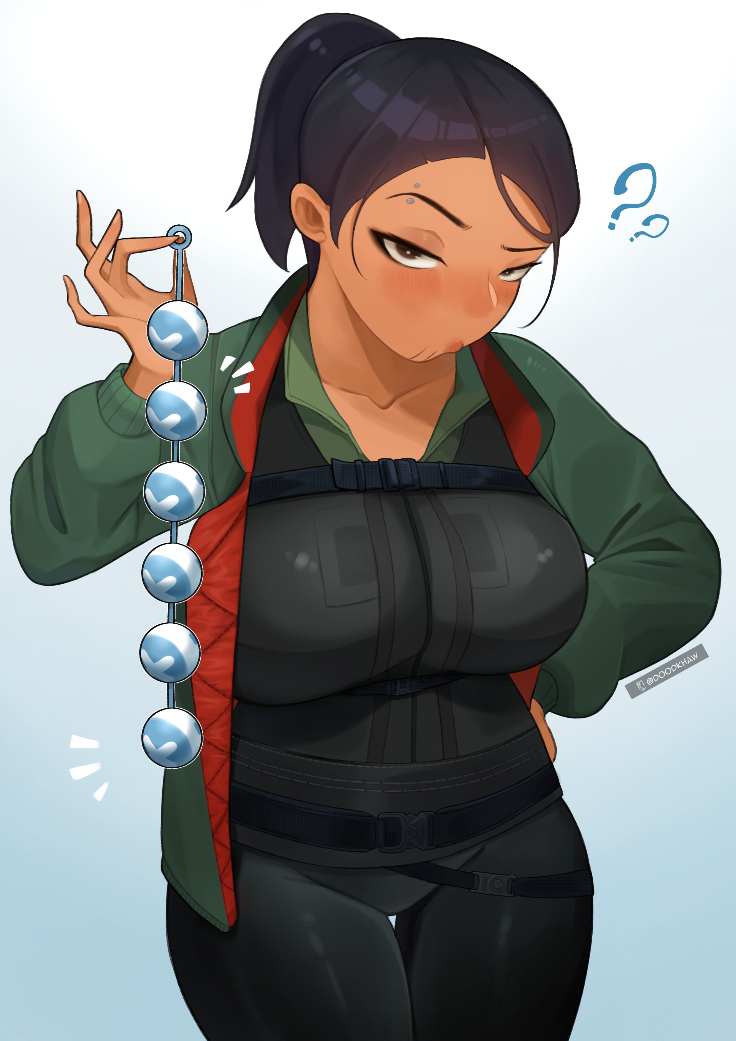 1girls, anal beads, big breasts, breasts, doodkhaw, female, holding anal beads, rainbow six, rainbow six siege, sketch page, tagme, thunderbird (rainbow six)