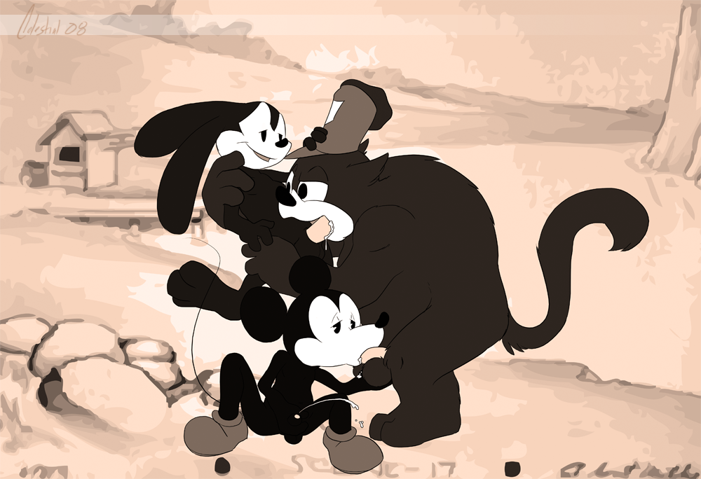 anthro bear celestial cum disney feline furry gay group group_sex hat lagomorph male male_only mammal mickey_mouse mouse oral oswald_(character) oswald_the_lucky_rabbit peg-leg_pete penis rabbit rodent saliva sex size_difference yaoi