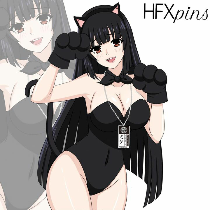 black hair, breasts, cat ears, cat tail, cleavage, cosplay, female, hfxpins, jabami yumeko, kakegurui