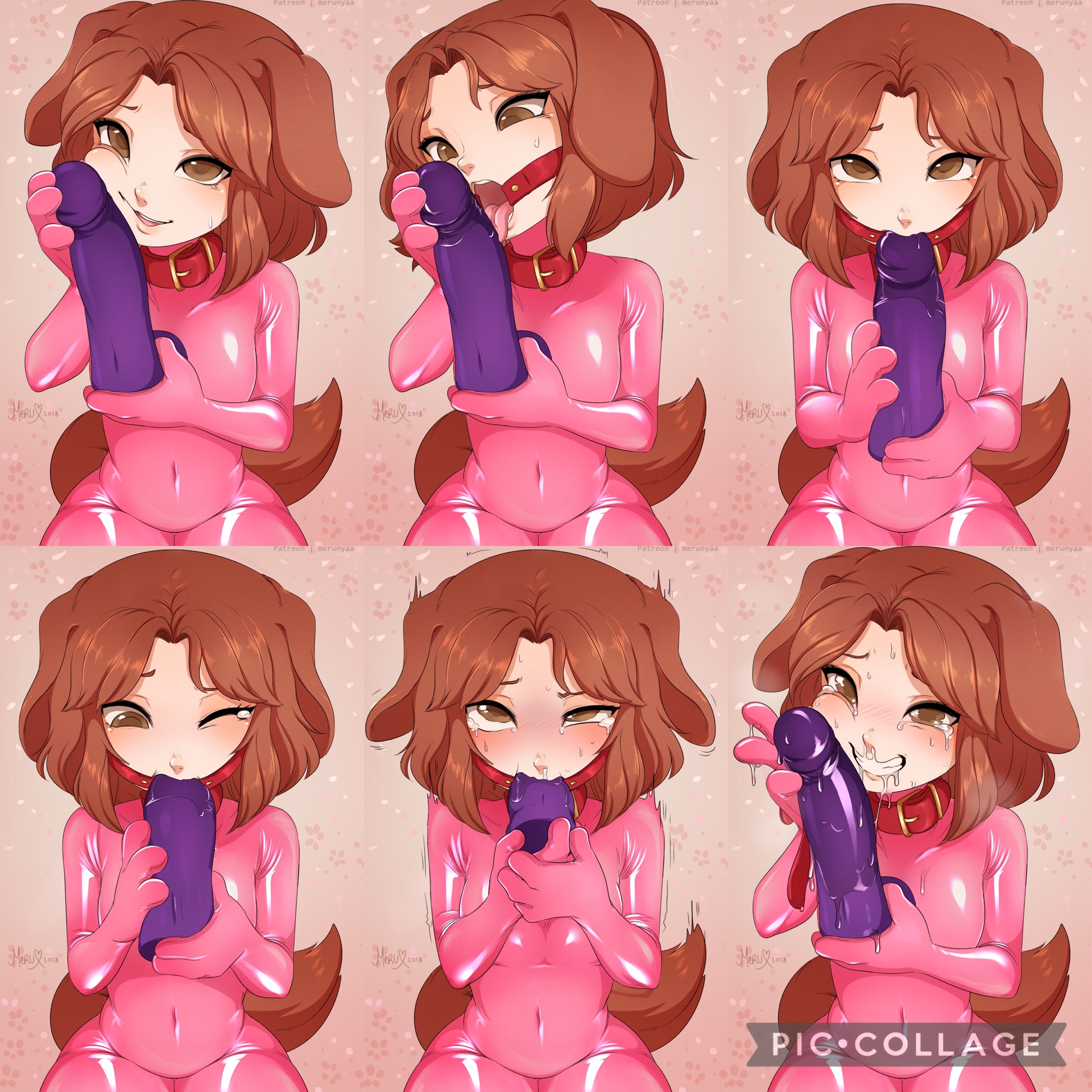 canine, deepthroat, deepthroat training, dildo, dildo in mouth, dog girl, drooling, fellatio, female, fox girl, furry, furry female, gag, merunyaa, multiple views, opal (kdf qs), opal (kdf), open mouth gag, oral invitation, pink body, saliva, saliva string, saliva trail, young