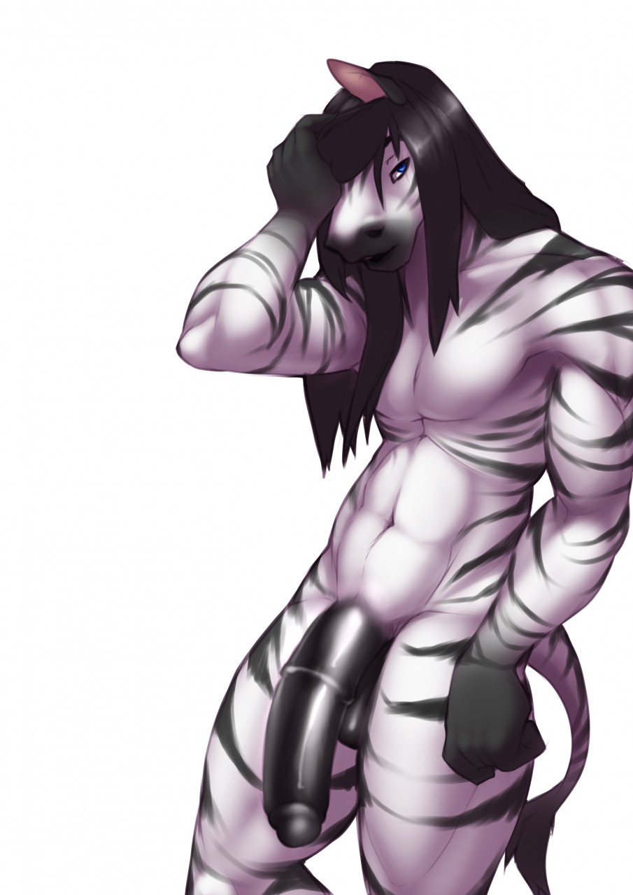 1boy 2015 abs anthro balls biceps big_penis black_hair black_penis blue_eyes equine fenix-fox flaccid hair humanoid_penis long_hair lost-paw male male_only mammal muscles nude pecs penis plain_background solo stripes vincent white_background zebra