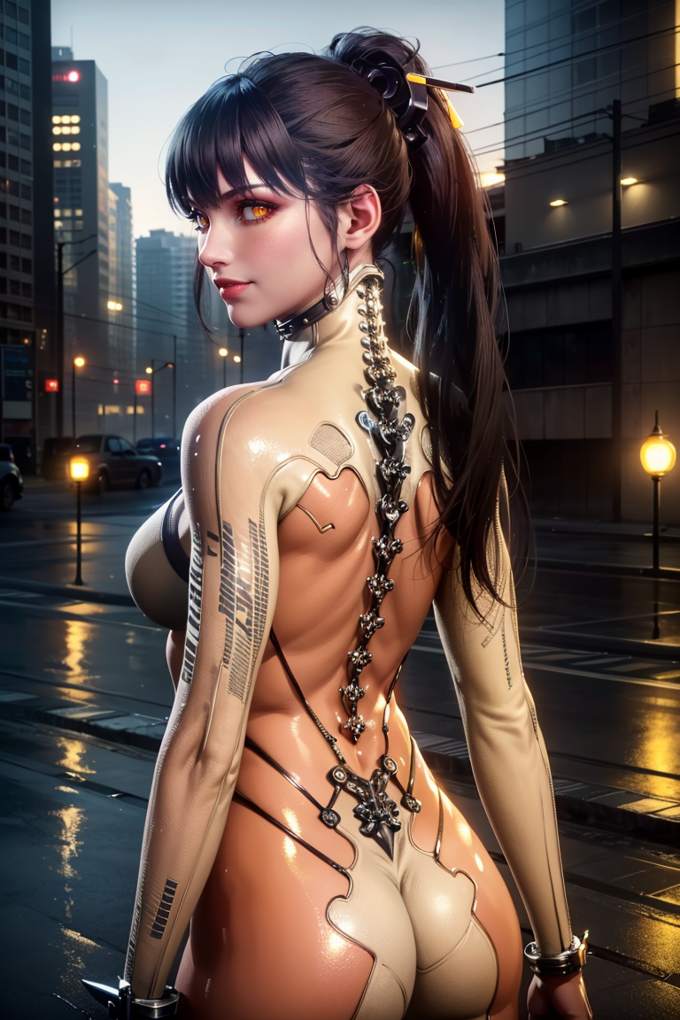 ai_generated ass bodysuit eve_(stellar_blade) fringe from_behind full_body long_hair ponytail skinsuit smartneto stellar_blade