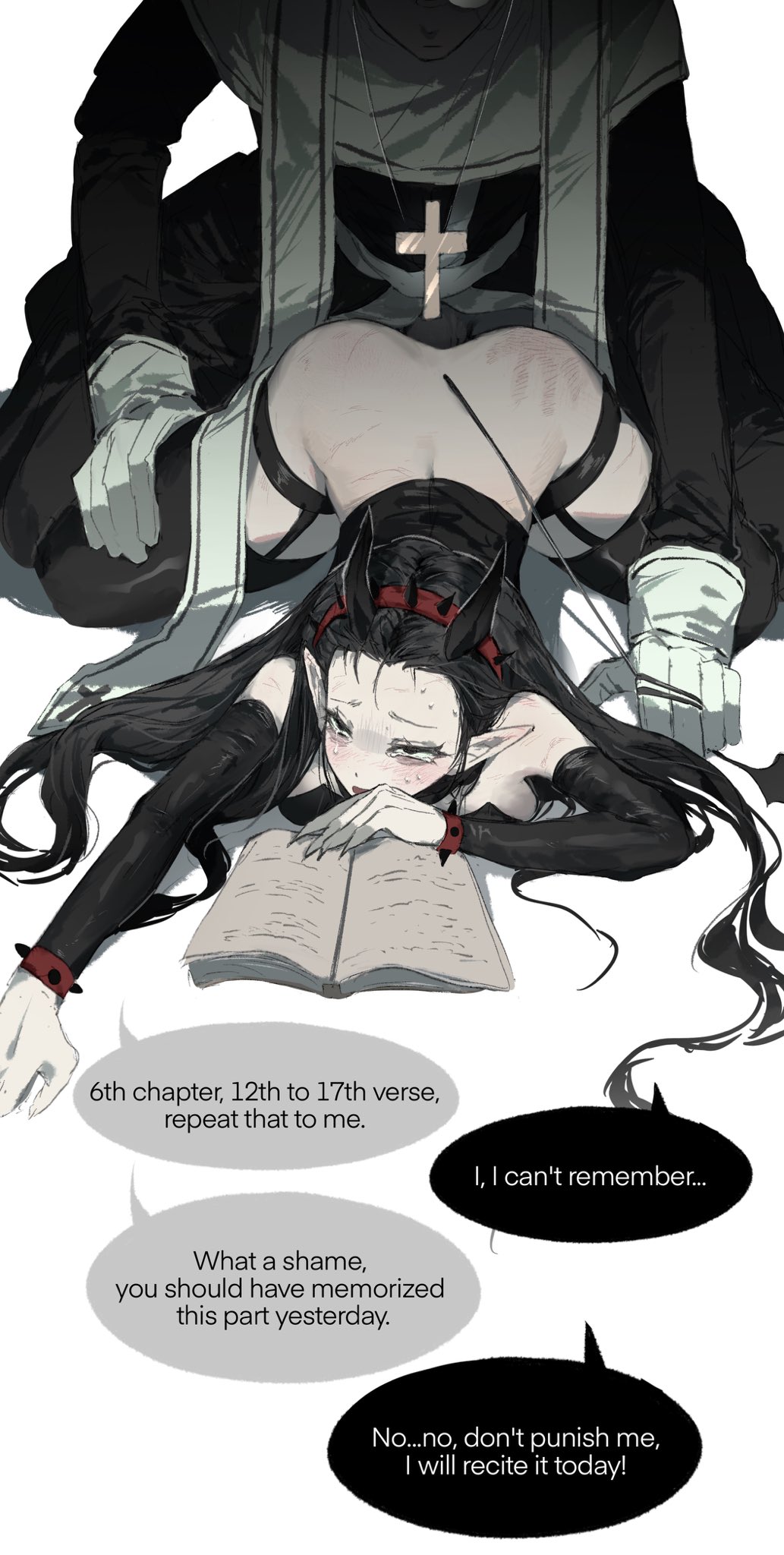 aeng-du_(limbus_company) azkyykza demon_girl limbus_company priest project_moon reading spank_marks