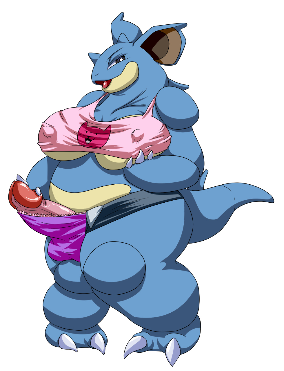 1futa anthro big_breasts big_penis breasts clothing cutoffs darthglacier denim_shorts dickgirl futanari huge_cock intersex large_breasts nidoqueen nintendo overweight penis pokemon pokemon_(species) shirt shorts solo video_games wide_hips