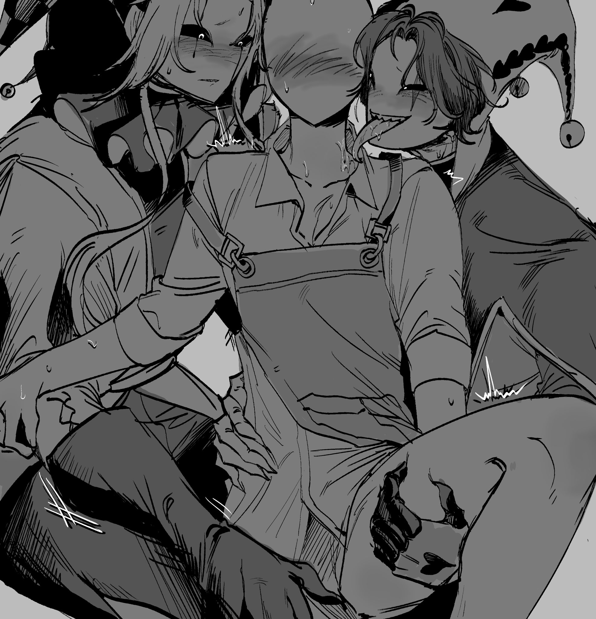 fingering, harlequin (the freak circus), monster on female, pierrot (the freak circus), self insert, the freak circus, threesome