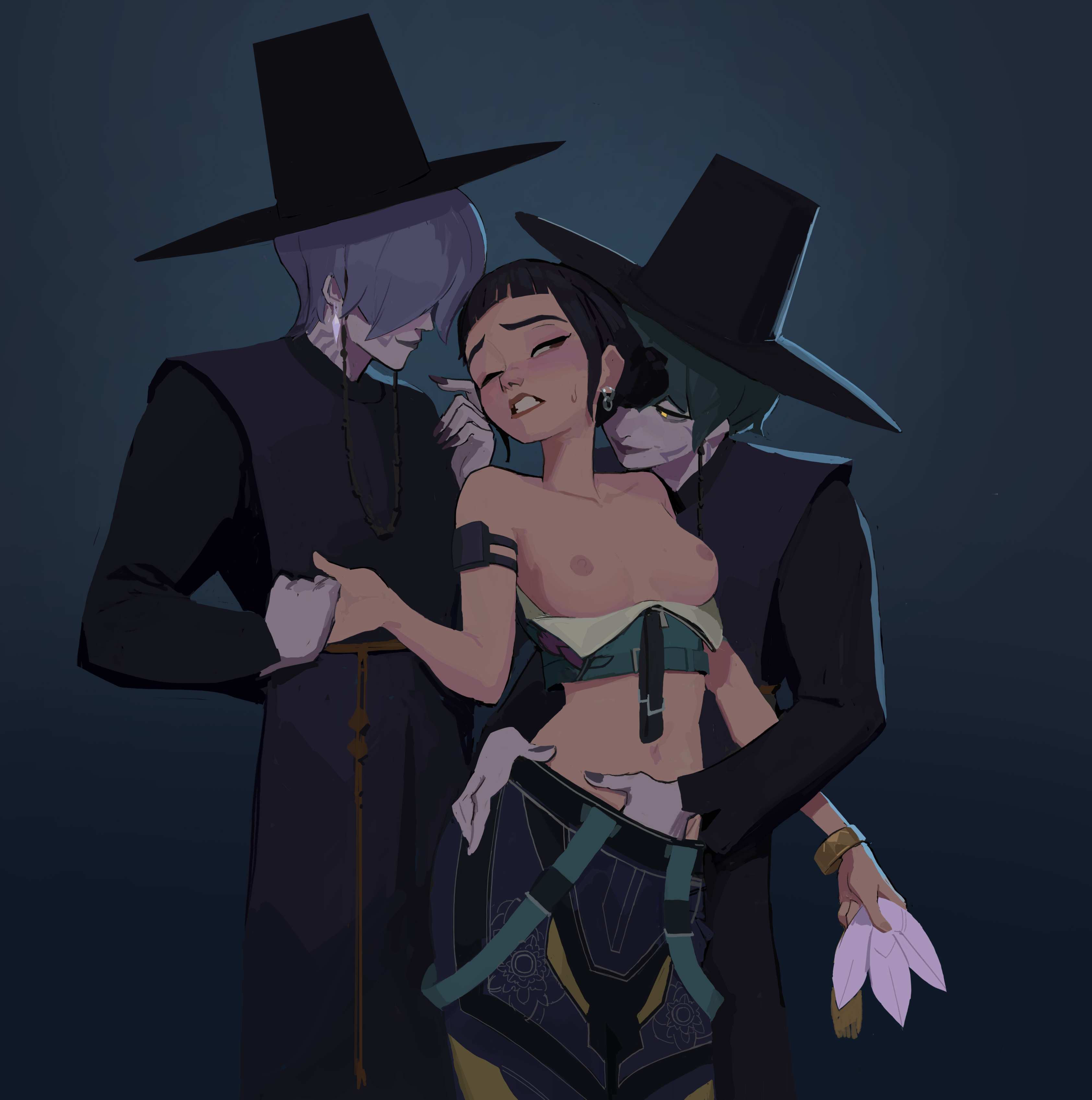 1girls, 2boys, amugea, baby (kpop demon hunters), breasts, female, fingering, hand in another's pants, hand in pants, heart eyes, heart-shaped pupils, kpop demon hunters, mystery (kpop demon hunters), saja boys, tagme, under clothes, vaginal penetration, zoey (kpop demon hunters)