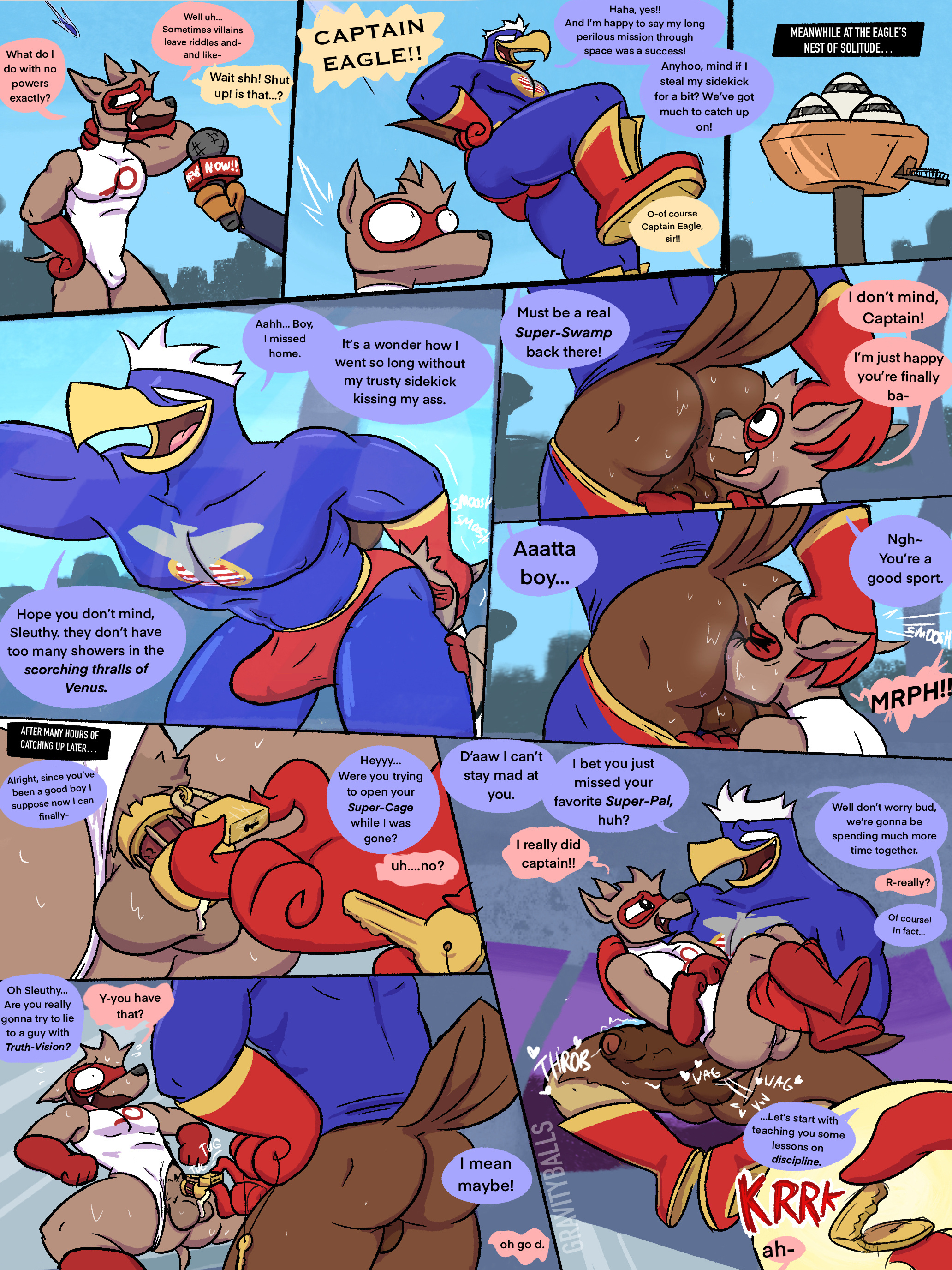 chastity cage, comic, furry, gay, happyroadkill, male, text, text bubble
