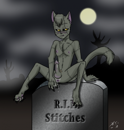 1boy anthro claws cloud cum cum_on_anus cum_on_self feline feral furry gravestone graveyard kitsunequeen looking_at_viewer male mammal monster night nipples outside penis sky solo unknown zombie