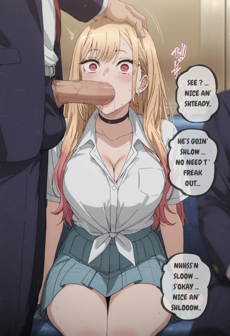 ai art, ai assisted, ai generated, bikini, black choker, black stockings, blonde hair, blush, book, breasts, brown eyes, bulge, bunny costume, bunny girl, choker, comic, comics, cosplay, cosplay accessories, cosplay makeup, cosplay wig, crop top, cum, cum in mouth, cum on body, dead, deepthroat, ear piercing, english text, erection, erection under clothes, face fucking, fellatio, female, forced, forced oral, free use, gag, gagged, gagging, goth, gyaru, gyaru girl, hairband, hairclip, irrumatio, jewelry, kitagawa marin, kitagawa marin (cosplay), long hair, looking at viewer, magical girl, magical girl costume, maid, maid outfit, makeup, makeup running, male, manga, marin kitagawa, miniskirt, multicolored hair, my dress up darling, nipples, nude, nurse, nurse uniform, oral, parody, penis, pierced ears, piercing, raped, red eyes, ribbon, sailor uniform, school uniform, shirt, short skirt, skirt, sono bisque doll wa koi wo suru, speech bubble, story, straight, succubus, succubus costume, swimsuit, thighhighs, throat bulge, throat fuck, throat penetration, train interior, twintails, uncensored, used