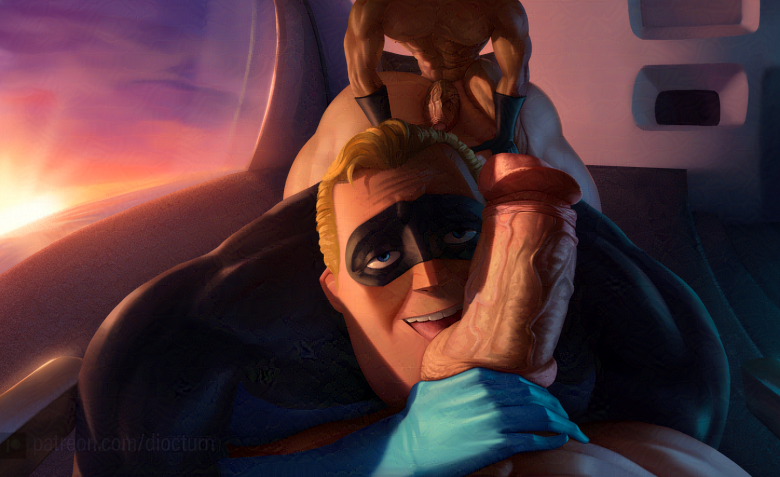 2boys ass bara big_bottom bottom_dad daddy detailed dilf diocturn gay gay_sex male male/male male_only mr._incredible penis penis_focus self_upload sunset superhero tagme the_incredibles threesome