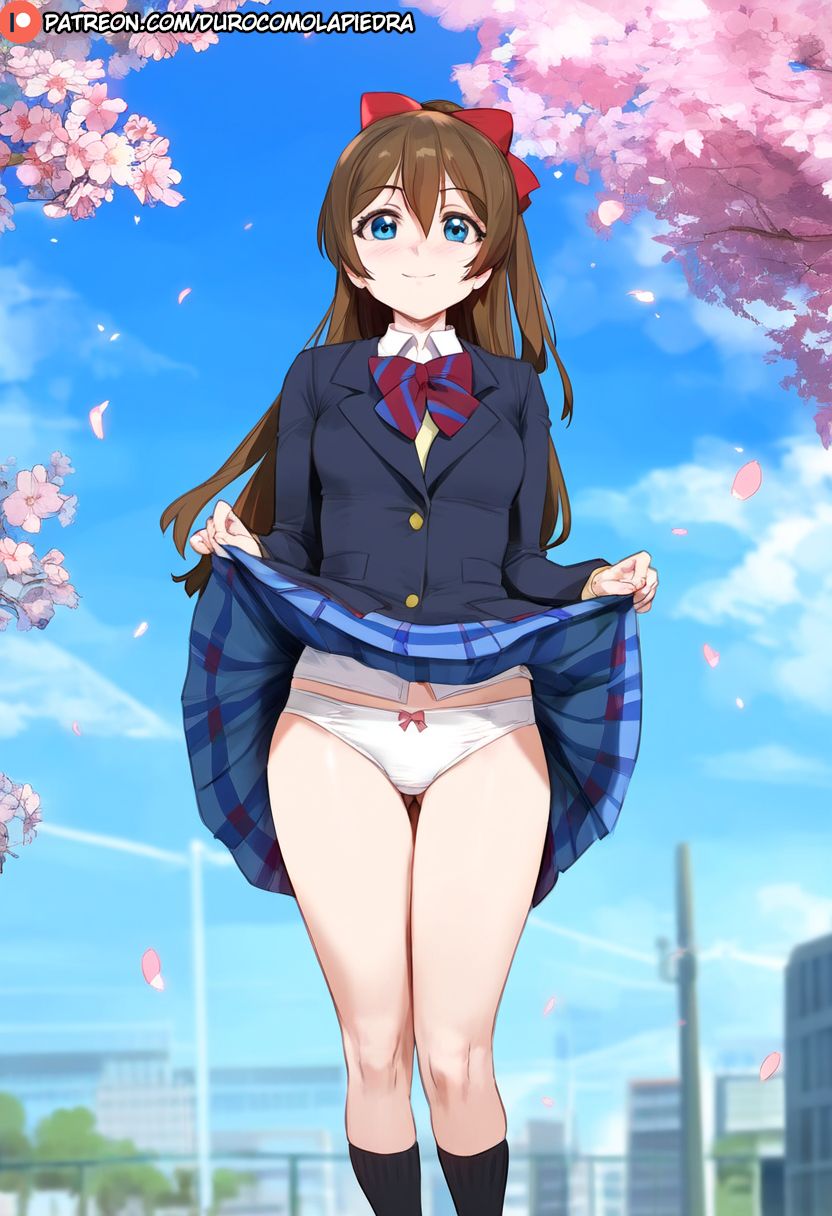 1girls ai_generated dclp love_live! ousaka_shizuku outdoors panties school_uniform skirt skirt_lift skirt_up solo standing