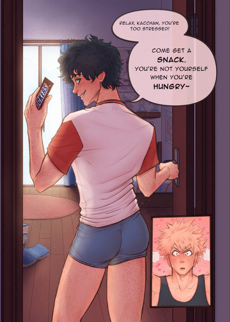 artist request, ass, butt, candy bar, eager, freckles, gay, gay male, inviting, inviting to sex, izuku midoriya, katsuki bakugou, male, messy hair, my hero academia, pre sex, sex invitation, sleeveless shirt, smile, spiky hair, staring at ass, staring at butt, steam from ears, tagme, teasing, tight underwear, topwear, twink, underwear, yaoi