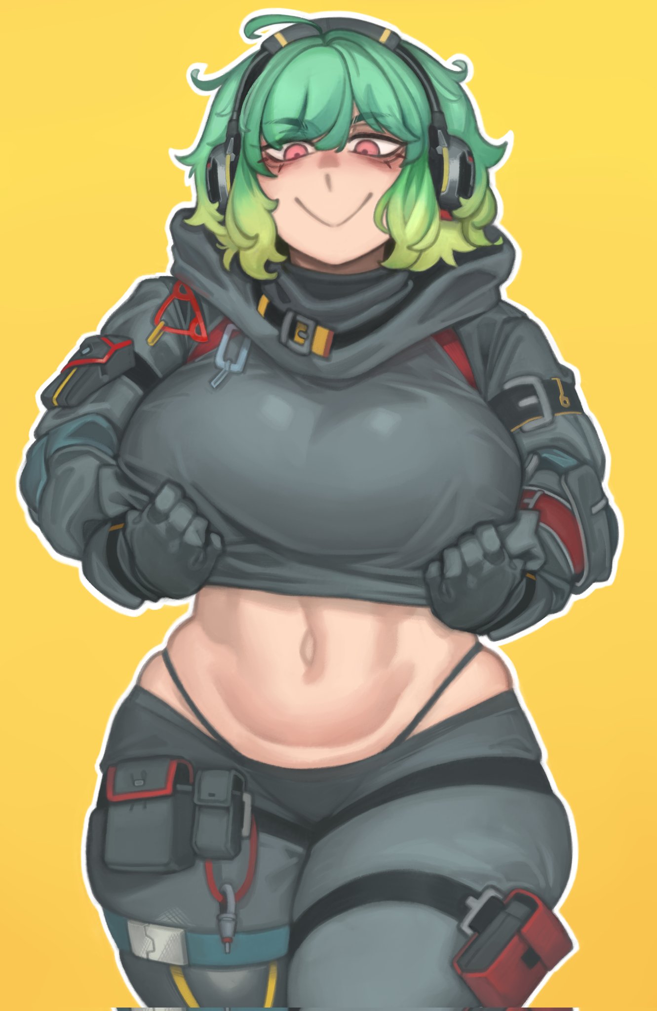 abs, big breasts, breasts, female, green hair, indie virtual youtuber, kelvin hiu, large breasts, reycall sounds, thong, virtual youtuber