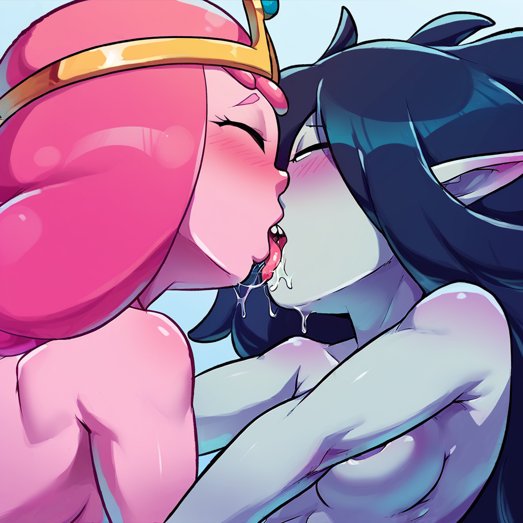 aalternator adventure_time ai_generated alternate_version_available both_blushing drool french_kissing kissing making_out marceline naked_females pink_body pink_hair pink_skin princess_bubblegum saliva_string sloppy_kiss tongue_kiss tongue_touching_another's_tongue tongues_touching yuri