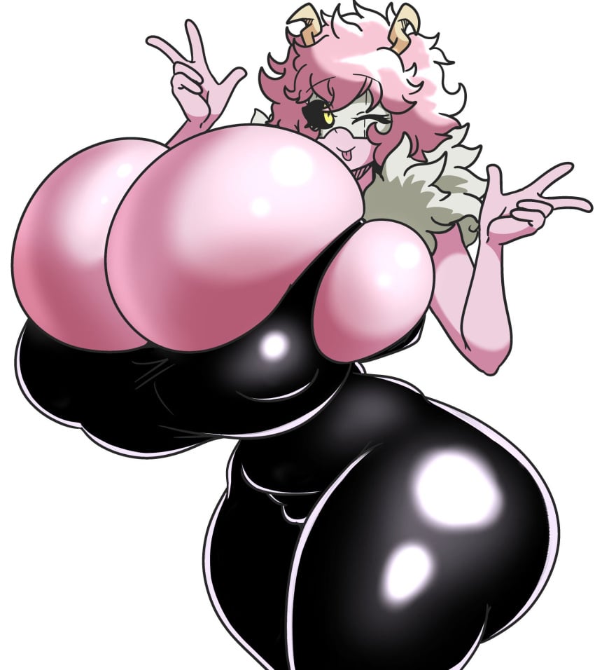 big_breasts boku_no_hero_academia breasts bursting_breasts cleavage cleavage_overflow enormous_breasts giant_breasts gigantic_breasts huge_breasts hyper_breasts inakotho large_breasts massive_breasts mina_ashido my_hero_academia pink_hair pink_skin shounen_jump tagme tight_clothing