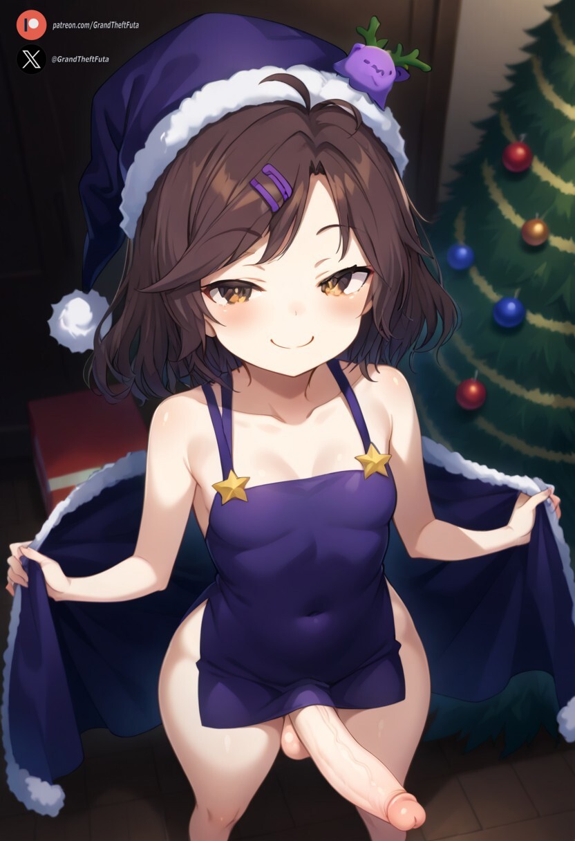 1futa ai_generated balls big_penis blush brown_eyes brown_hair christmas cock dickgirl erection futa_only futanari high-angle_view hispanic_virtual_youtuber holidays huge_cock indoors light-skinned_futanari light_skin looking_at_viewer naked nimu penis roxygtf short_hair small_breasts smug solo standing twitch vtuber youtube youtube_hispanic