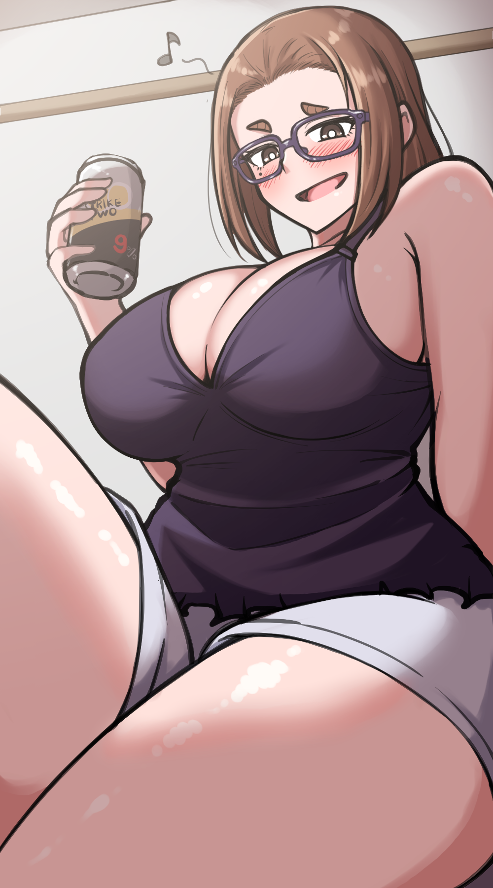 1girls beer beer_can big_breasts blush breasts busty cleavage curvaceous curvy curvy_body curvy_female curvy_figure female glasses huge_breasts kaii_to_otome_to_kamikakushi kiteman442 large_breasts mole mole_under_eye short_eyebrows small_eyebrows sumireko_ogawa thick_thighs thighs voluptuous