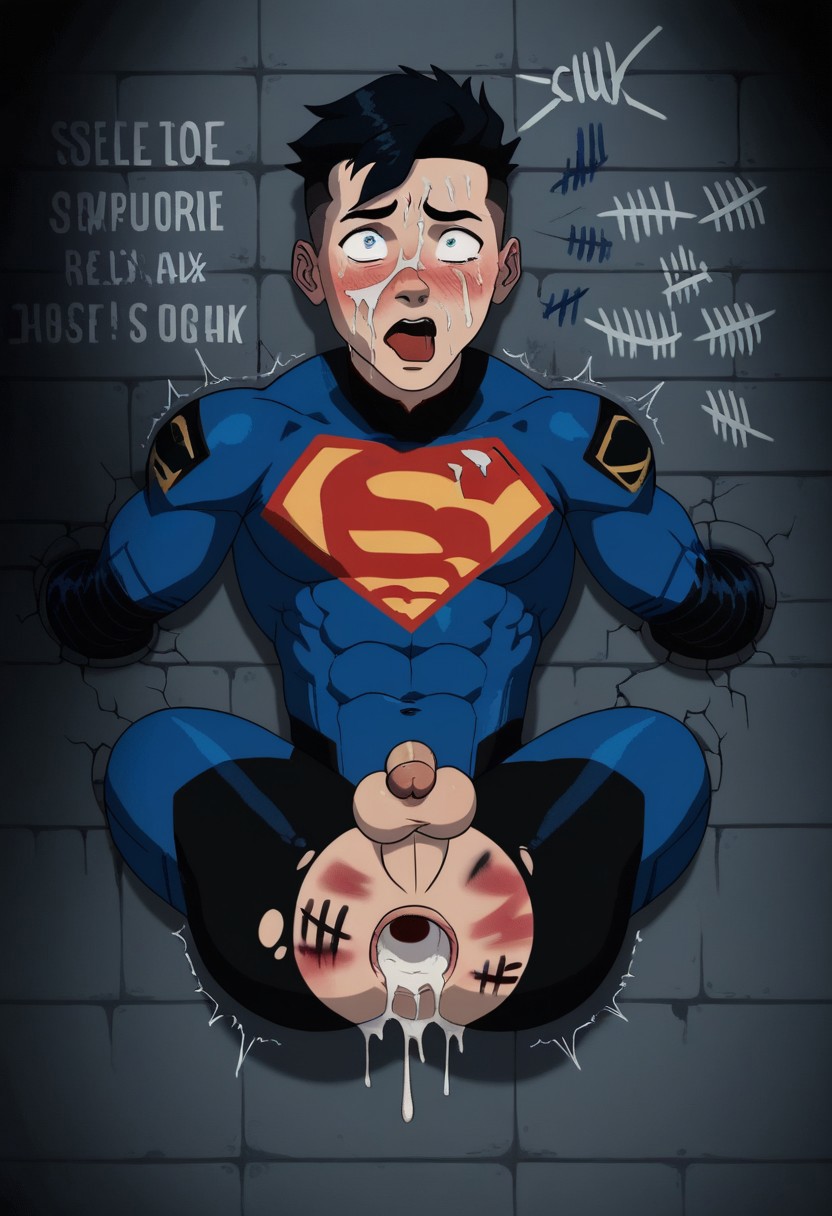 aftermath ai_generated ass ass_focus big_ass big_butt conner_kent cum_in_ass dc dc_comics gaping_anus male stuck_in_wall superboy superboy_(conner_kent) superman_(series) tagme through_wall twink yaoi young_justice