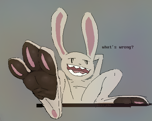 3_toes 5:4 anthro feet foot_focus foreshortening lagomorph leporid looking_at_viewer low_res male male_foot_fetish mammal max_(sam_and_max) miii_cho narrowed_eyes rabbit sam_and_max solo text toes