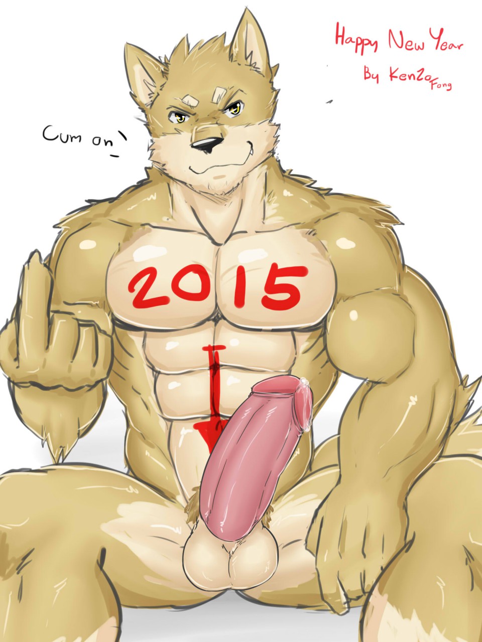 1boy 2015 abs anthro biceps canine kenzo. kenzofong male male_only mammal muscles pecs penis solo wolf yellow_eyes