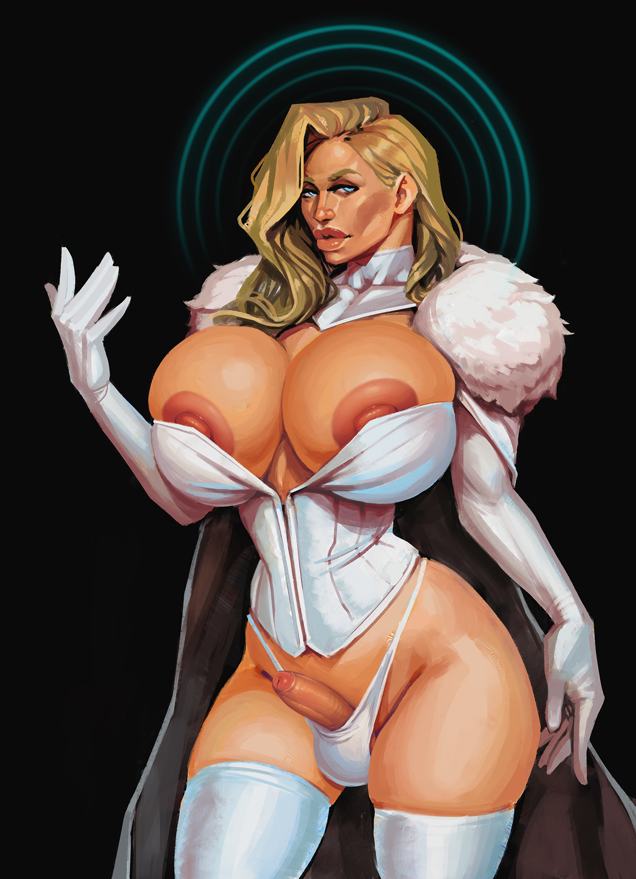 1girls, alternate version available, armwear, big breasts, big lips, bimbo, blonde hair, blue eyes, boobsgames, breasts, corset, emma frost, female, futa only, futanari, gloves, hair, hips, huge breasts, intersex, legwear, lips, long hair, marvel, marvel comics, opera gloves, outfit, panties, penis, psychic powers, solo, solo female, superhero costume, superheroine, thick lips, thick thighs, thighs, white queen, wide hips, x-men