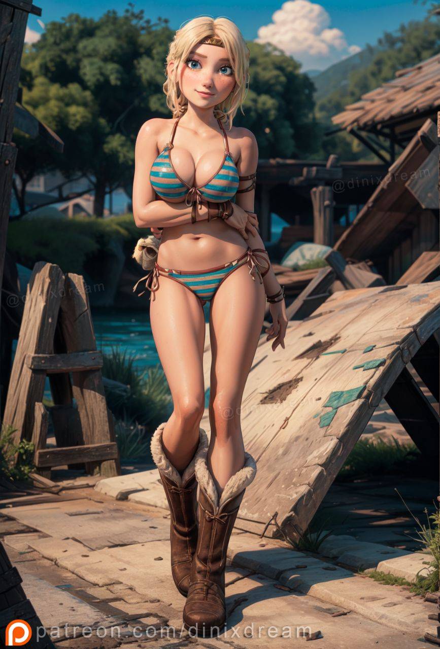 1girls, ai generated, astrid hofferson, bikini, bikini bottom, bikini top, blonde female, blonde hair, blonde-haired female, blue bikini, blue bikini bottom, blue bikini top, blue eyes, breasts, cleavage, curvaceous, curvaceous body, curves, curvy, curvy body, curvy female, curvy figure, dinixdream, dreamworks, female, female only, hourglass figure, how to train your dragon, inner sideboob, light skin, light-skinned female, sideboob, solo, solo female, voluptuous, voluptuous female
