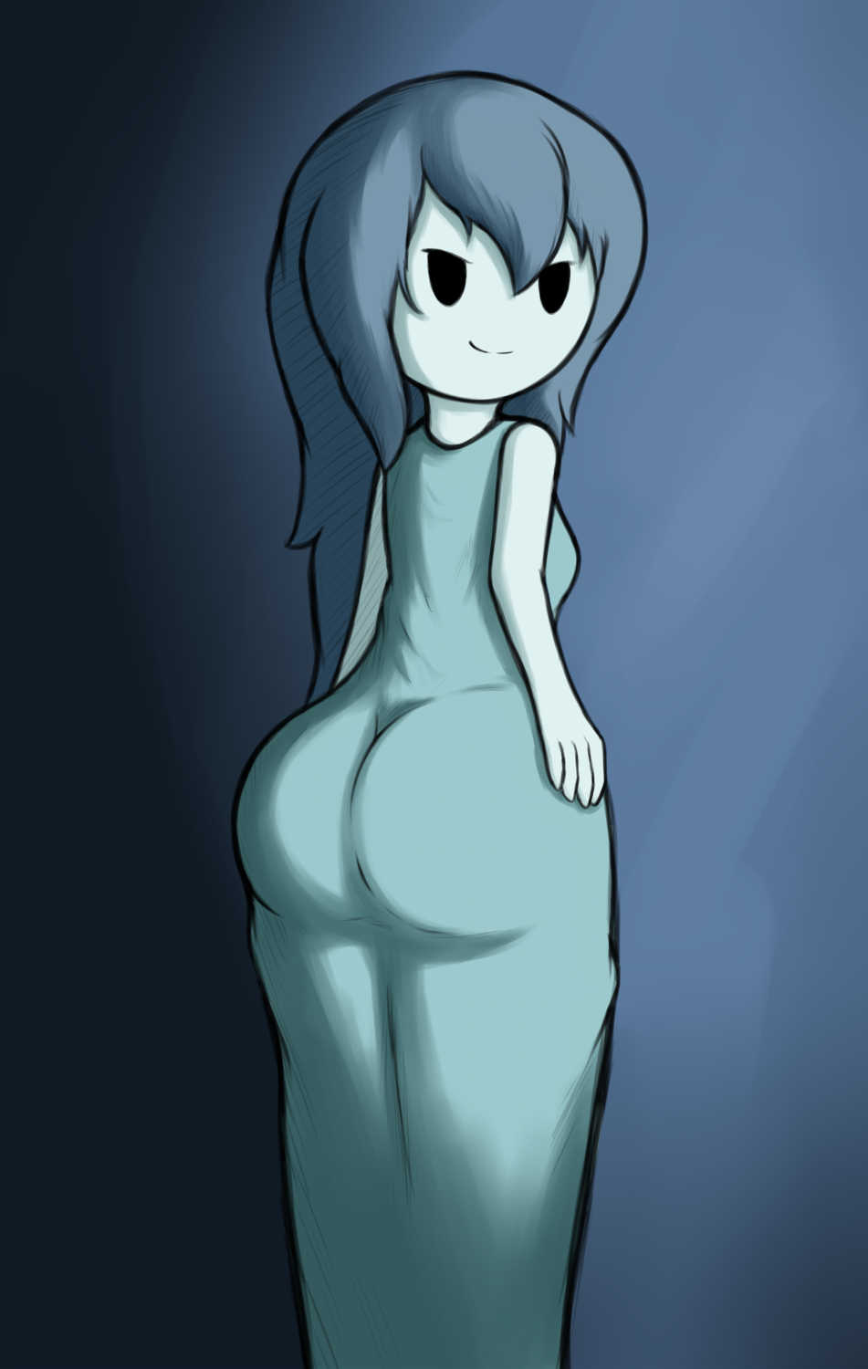 ass ass ass_cheeks ass_visible_through_clothes basileuskierus big_ass big_butt blue_dragon blue_dress blue_hair butt_cheeks dress ghost ghost_girl looking_at_viewer looking_back seductive_eyes seductive_look seductive_smile spooky's_house_of_jump_scares spooky_(shojs) thick_thighs