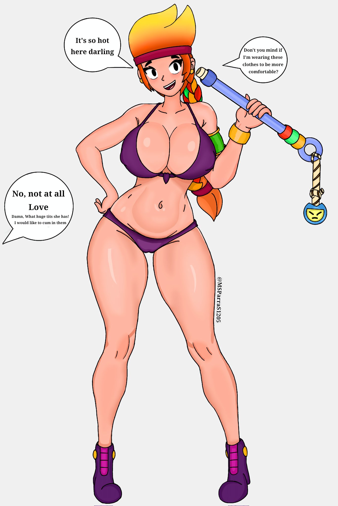 1girls, amber (brawl stars), boobs, bra, brawl stars, breasts, female, looking at viewer, mexican, msparras1205, smile, smiling, smiling at viewer, solo, solo female