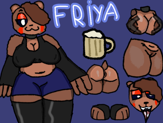 3_toes 4_fingers ahe_gao ass bear bear_ears beer black_socks blue_skirt brown_anus brown_fur brown_nipples character_sheet chubby_anthro chubby_female donut_anus female five_nights_at_freddy's fnaf friya friya's friya's_bar germaki1706 germatic107 ibispaintx thick_thighs