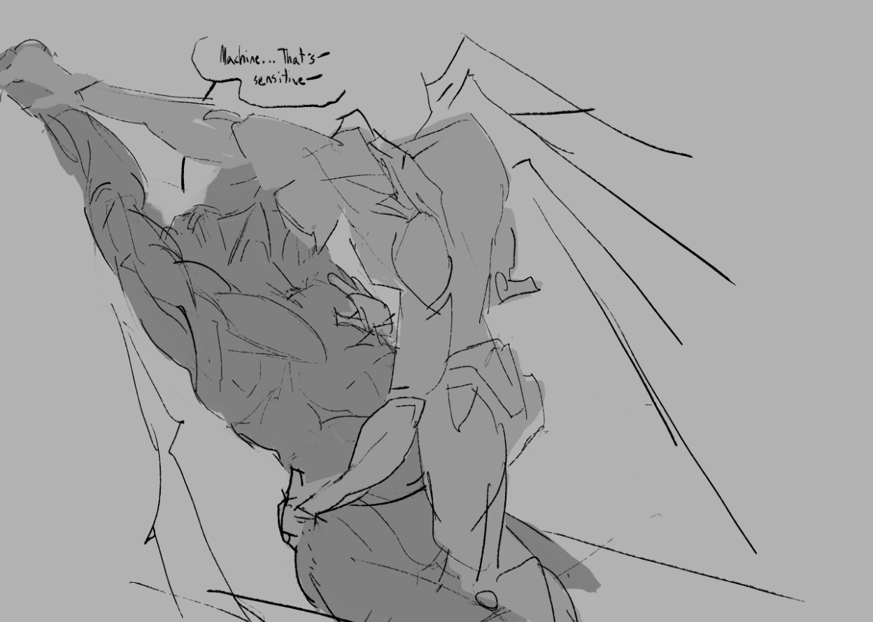 english text, foreplay, gabriel (ultrakill), greyscale, technerotic, ultrakill, v1 (ultrakill)