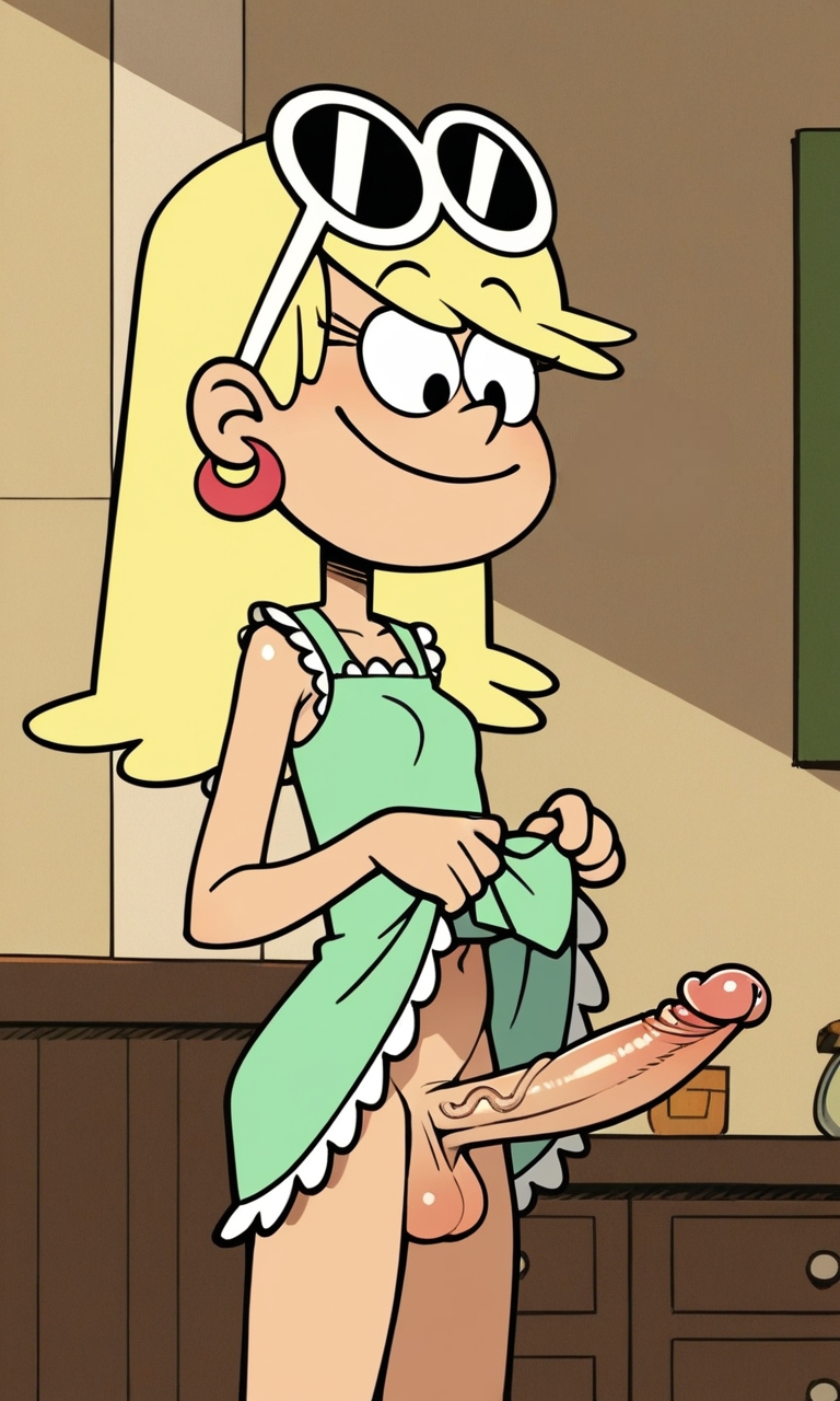 ai_generated blonde_hair dress dress_lift erection futa_only futanari large_penis leni_loud long_hair looking_at_penis looking_down penis smile solo solo_focus solo_futa sunglasses sunglasses_on_head testicles the_loud_house veiny_penis