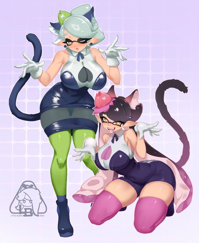 2girls animal_ears breasts callie_(splatoon) cat_ears cat_tail large_breasts little_blood marie_(splatoon) multiple_girls splatoon splatoon_(series) splatoon_1 tail tentacle_hair