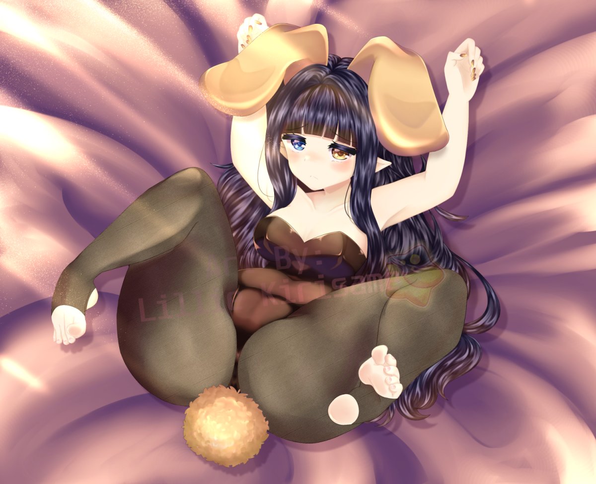 absurd_res ass ass_focus bed big_ass big_butt black_hair blue_eye bunny_ears bunny_girl bunnysuit curvy curvy_female curvy_figure curvy_hips different_eye_color elf elf_ears elf_female female focus_on_pussy heterochromia hi_res large_ass latam_virtual_youtuber lillie_kirisame lilliekirisame long_hair patreon pointy_ears twitch.tv virtual_youtuber vtuber wide_hips yellow_eye