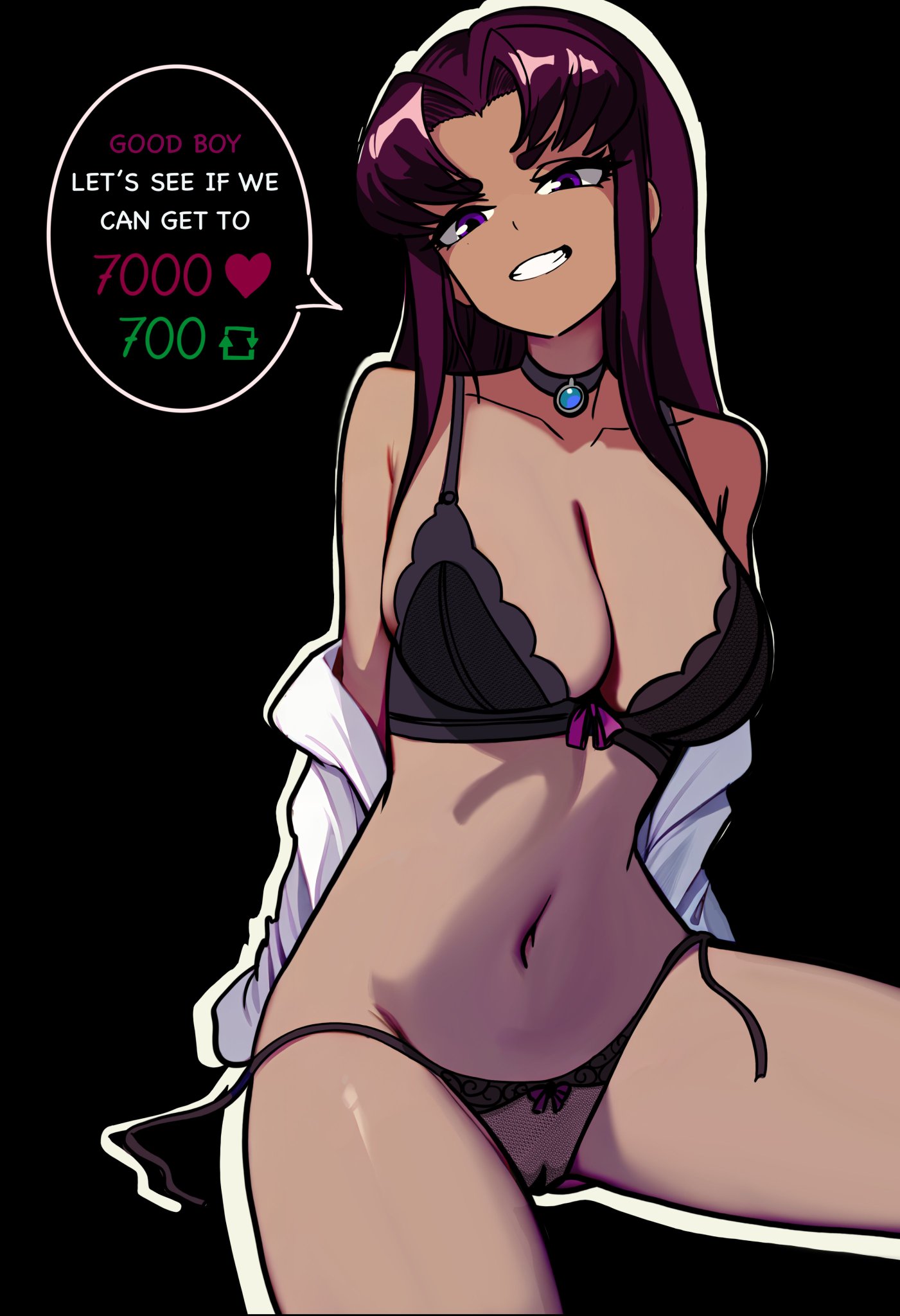 1girls, ai generated, bare arms, bare legs, bare shoulders, bare thighs, big breasts, blackfire, bra, breasts, clothed, clothing, color, dc, dc comics, english text, female, female focus, female only, hi res, large breasts, light skin, light-skinned female, long hair, looking at viewer, panties, purple eyes, red hair, redpostit, solo, solo female, tagme, teen titans, text, text bubble, thick thighs, underwear
