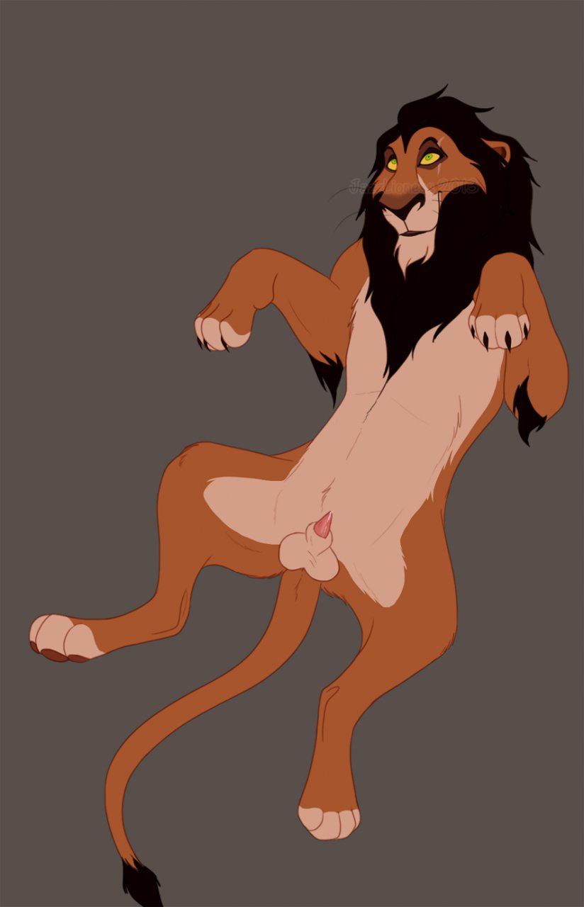 annoying_watermark balls disney feline feral jazzlioness lion lying male male_only mammal on_back penis scar_(the_lion_king) sheath solo the_lion_king watermark