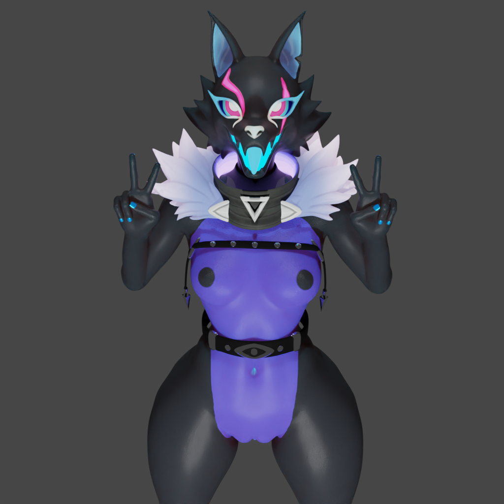 1girls 3d ahe_gao anthro breasts canine female female_only fortnite looking_at_viewer looking_up nipples pack_leader_highwire peace_sign purple_skin runna solo tongue tongue_out