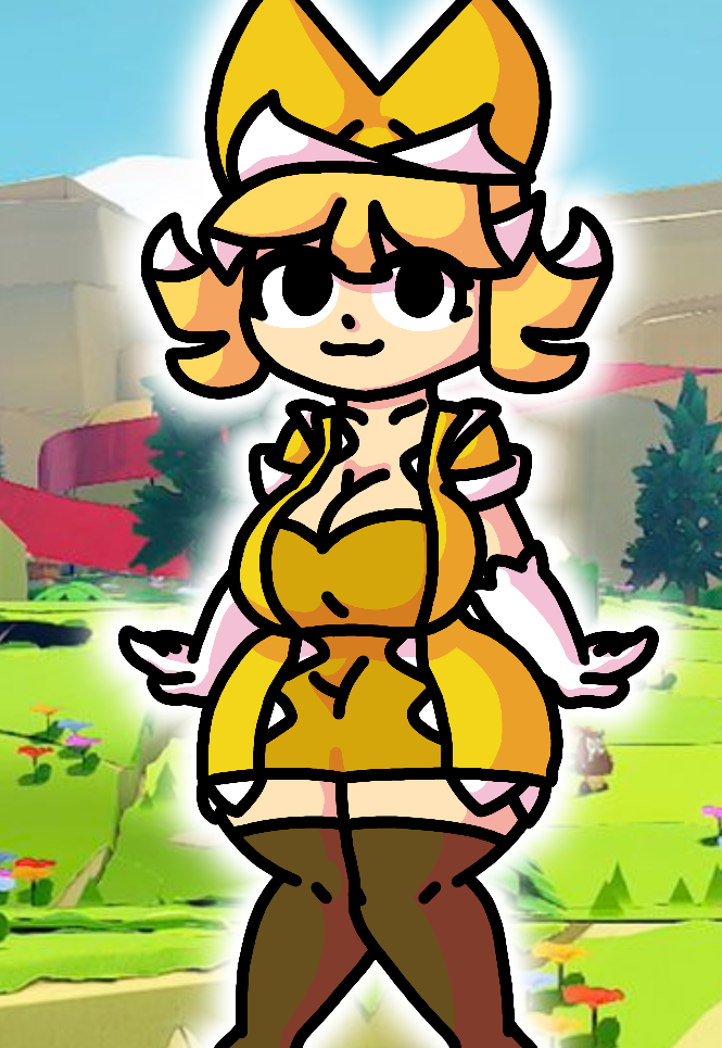 1girls background big_breasts breasts cleavage clothed clothed_female clothing cute female female_focus female_only humanized legokoopa_(artist) mario_(series) olivia_(paper_mario) outdoors paper_mario paper_mario:_the_origami_king sky solo solo_female solo_focus thick_thighs