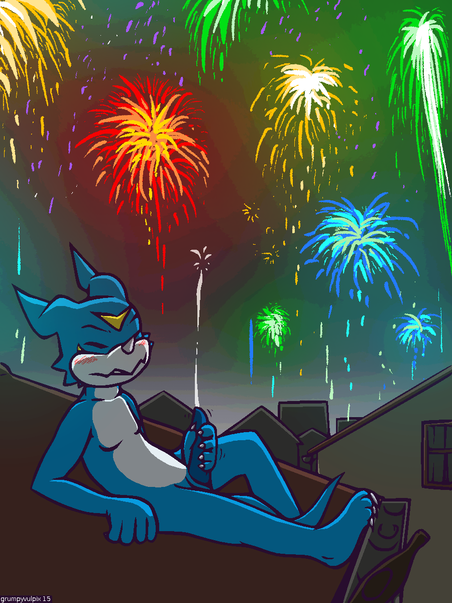 alcohol bandai beverage blush bottle closed_eyes cum cumshot digimon erection fireworks grumpyvulpix lying male male_only masturbation on_back orgasm outside penis reclining roof scalie side_view solo veemon