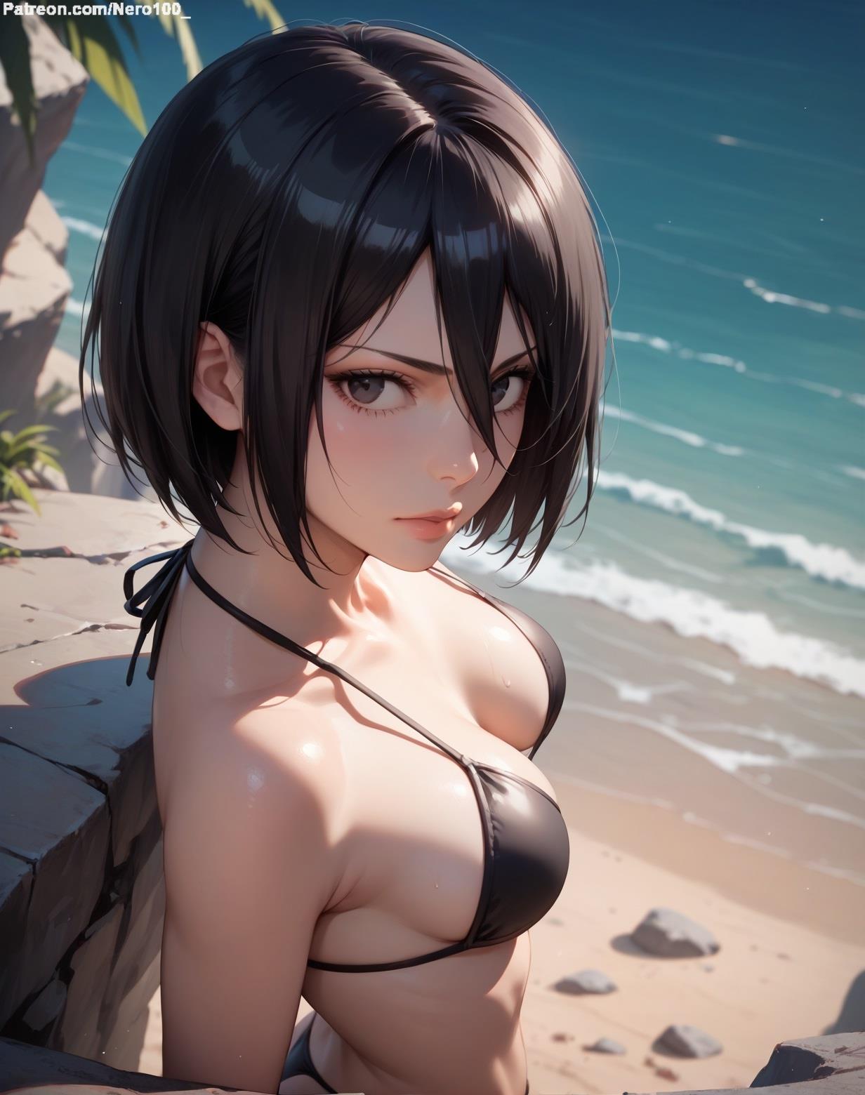 1girls 2d ai_generated ass athletic athletic_female attack_on_titan bare_shoulders beach belly big_breasts bikini curvy curvy_figure cute cute_face detailed eyelashes eyeshadow female female_only fit fit_female focus high_quality large_breasts legs light-skinned_female light_skin lips lipstick looking_at_viewer makeup mascara midriff mikasa_ackerman nero100 outdoors pale-skinned_female pale_skin posing seductive seductive_look shingeki_no_kyojin short_hair stable_diffusion thick_thighs