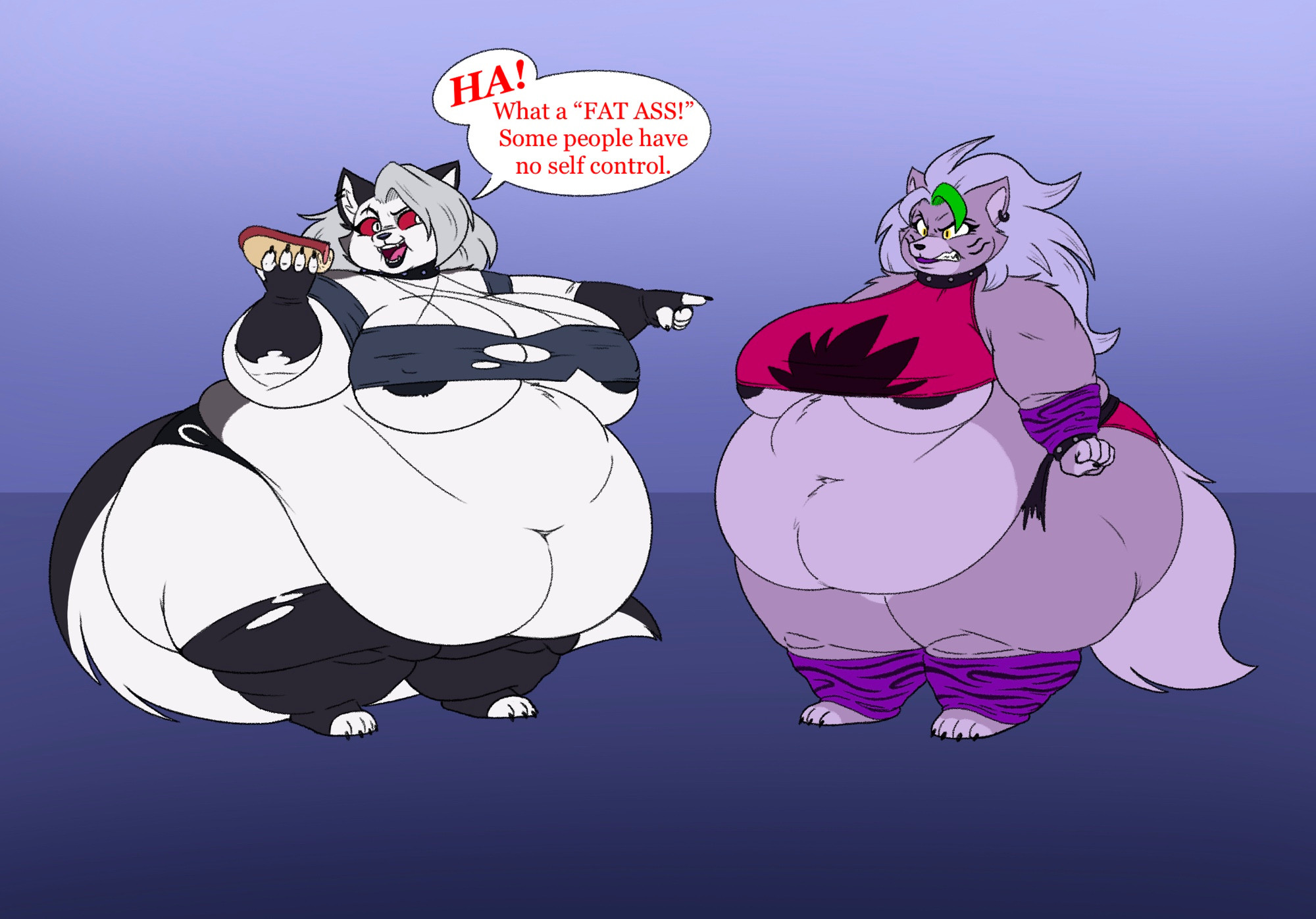 ass, bbw, big breasts, breasts, cleavage, fat, fat belly, fat female, female, five nights at freddy's, frisk lk, furry, hellhound, helluva boss, huge breasts, hypocrite, loona (helluva boss), morbidly obese, morbidly obese anthro, morbidly obese female, nipples, obese, obese anthro, obese female, overweight, roxanne wolf (fnaf), thick ass, thick thighs, wide hips