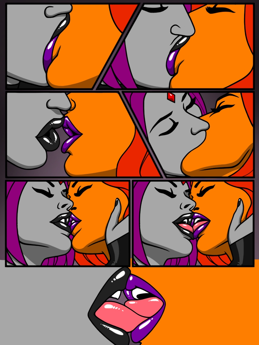 dc dc_comics fifth_page french_kiss french_kissing kaywest kissing koriand'r rachel_roth raven_(dc) starfire teen_titans tongue yuri