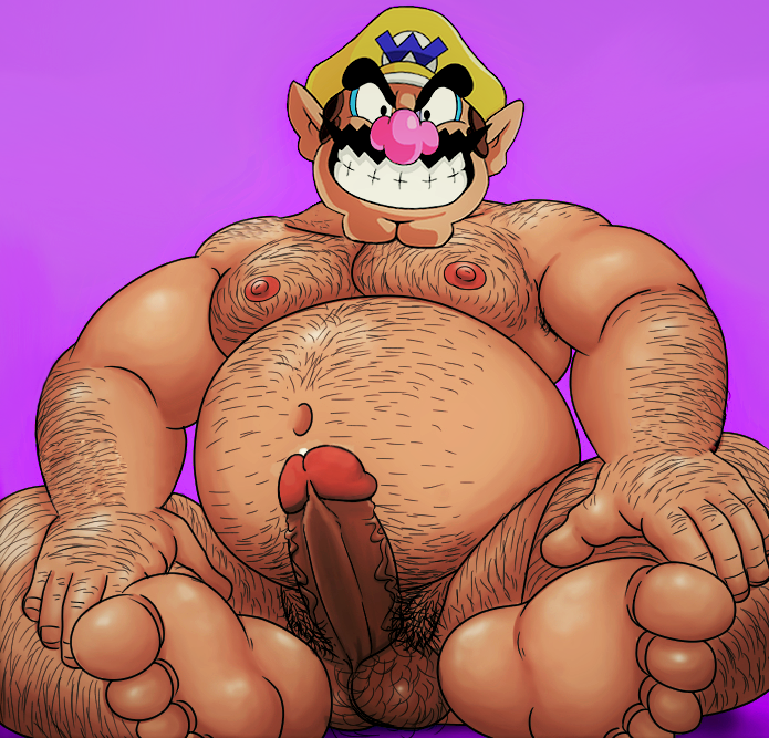 1boy arm_hair balls bara belly belly_hair big_belly body_hair chest_hair erection facial_hair fat fat_belly fat_man feet genitals grin hairy_chest hairy_legs hairy_male hat human light-skinned_male light_skin looking_at_viewer male male_nipples male_only mario_(series) moustache nintendo nipples nude nude_male obese obese_male oi overweight overweight_male penis pubic_hair sitting smiling_at_viewer solo solo_male testicles wario yellow_hat