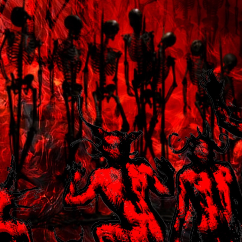 alternate_version_available ambiguous_gender dark demon demon_horns demons fuzzy horror_(theme) incomprehensible knee_up multiple_others nude red_theme skeleton skeletons skull skulls