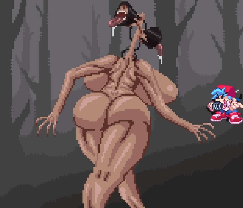 16-bit 1boy 1girl bad_edit big_ass boyfriend_(friday_night_funkin) breasts creepypasta dark_background edit friday_night_funkin monster_girl siren_head tagme