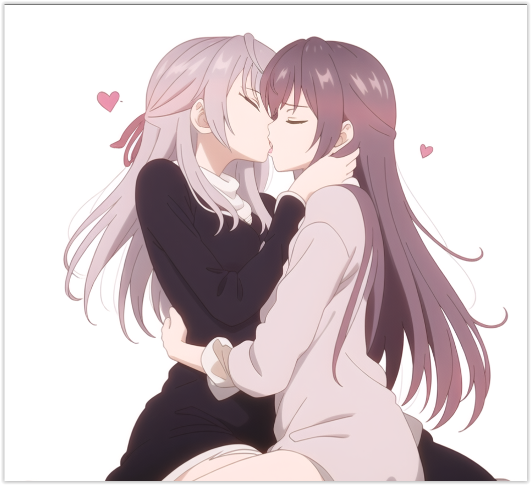 2females 2girls ai_generated alisa_mikhailovna_kujou girl_on_girl lesbian_couple lesbian_kiss love lovers sapphic suou_yuki yuri yuri yuri