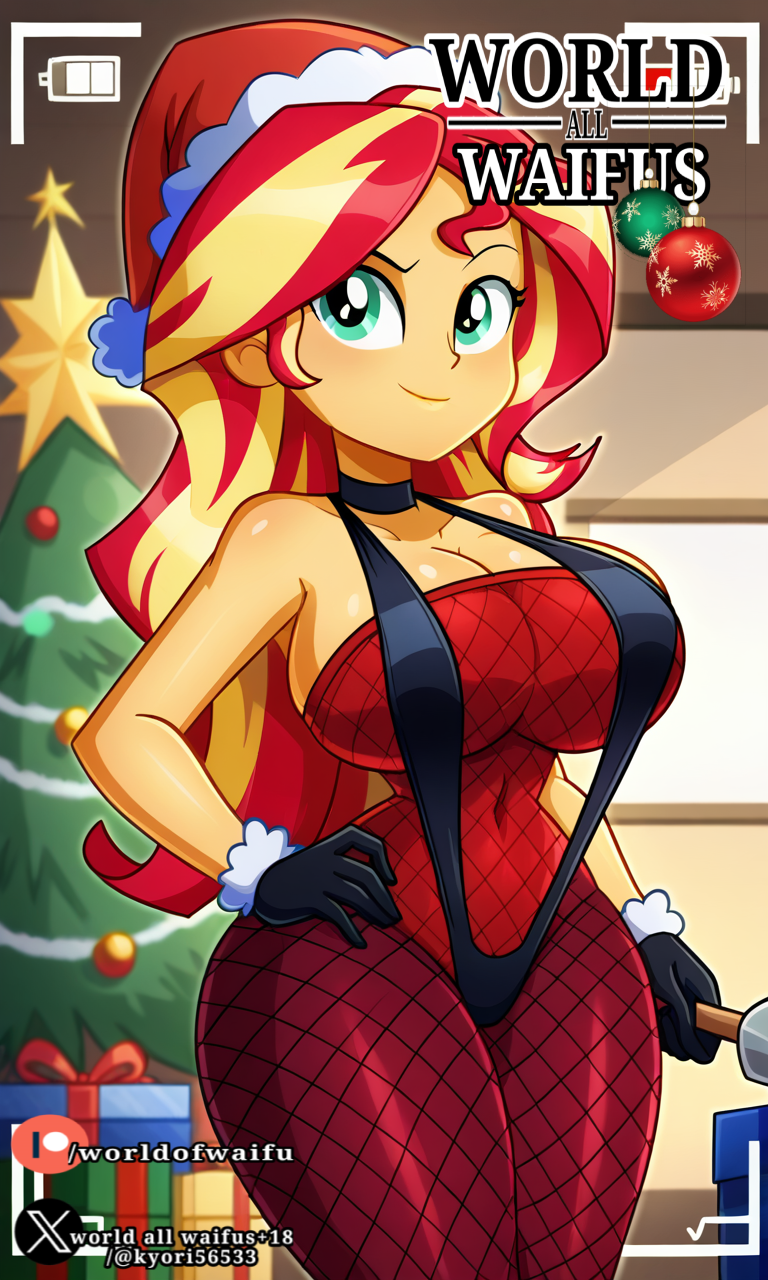 ai_generated equestria_girls mlp_g4 my_little_pony mylittlepony santa_claus santa_costume santa_hat sunset_shimmer